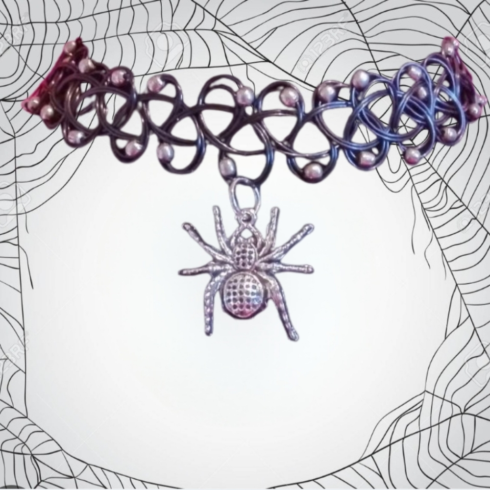 Halloween Spider Charm Tattoo choker necklace, tattoo choker